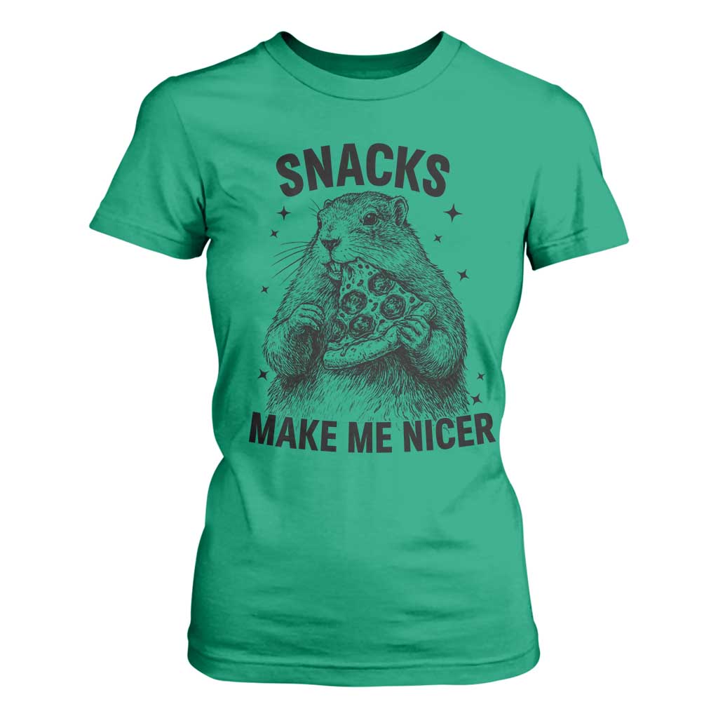 Funny Groundhog Eating Pizza T Shirt For Women Snacks Make Me Nicer TS14 Irish Green Print Your Wear