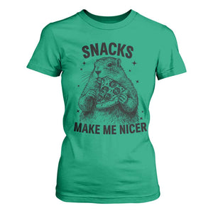 Funny Groundhog Eating Pizza T Shirt For Women Snacks Make Me Nicer TS14 Irish Green Print Your Wear