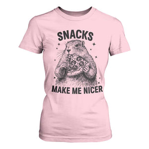 Funny Groundhog Eating Pizza T Shirt For Women Snacks Make Me Nicer TS14 Light Pink Print Your Wear