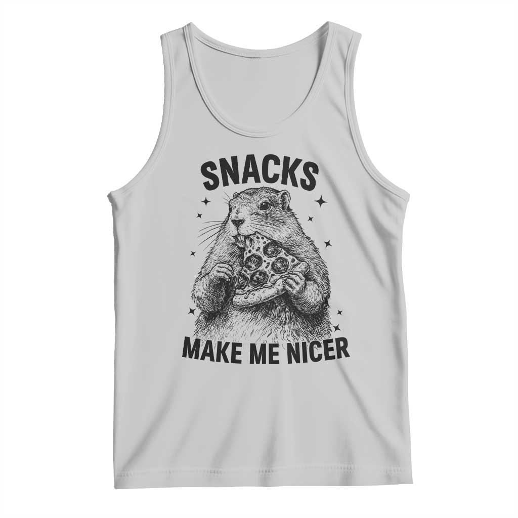 Funny Groundhog Eating Pizza Tank Top Snacks Make Me Nicer TS14 Ash Print Your Wear