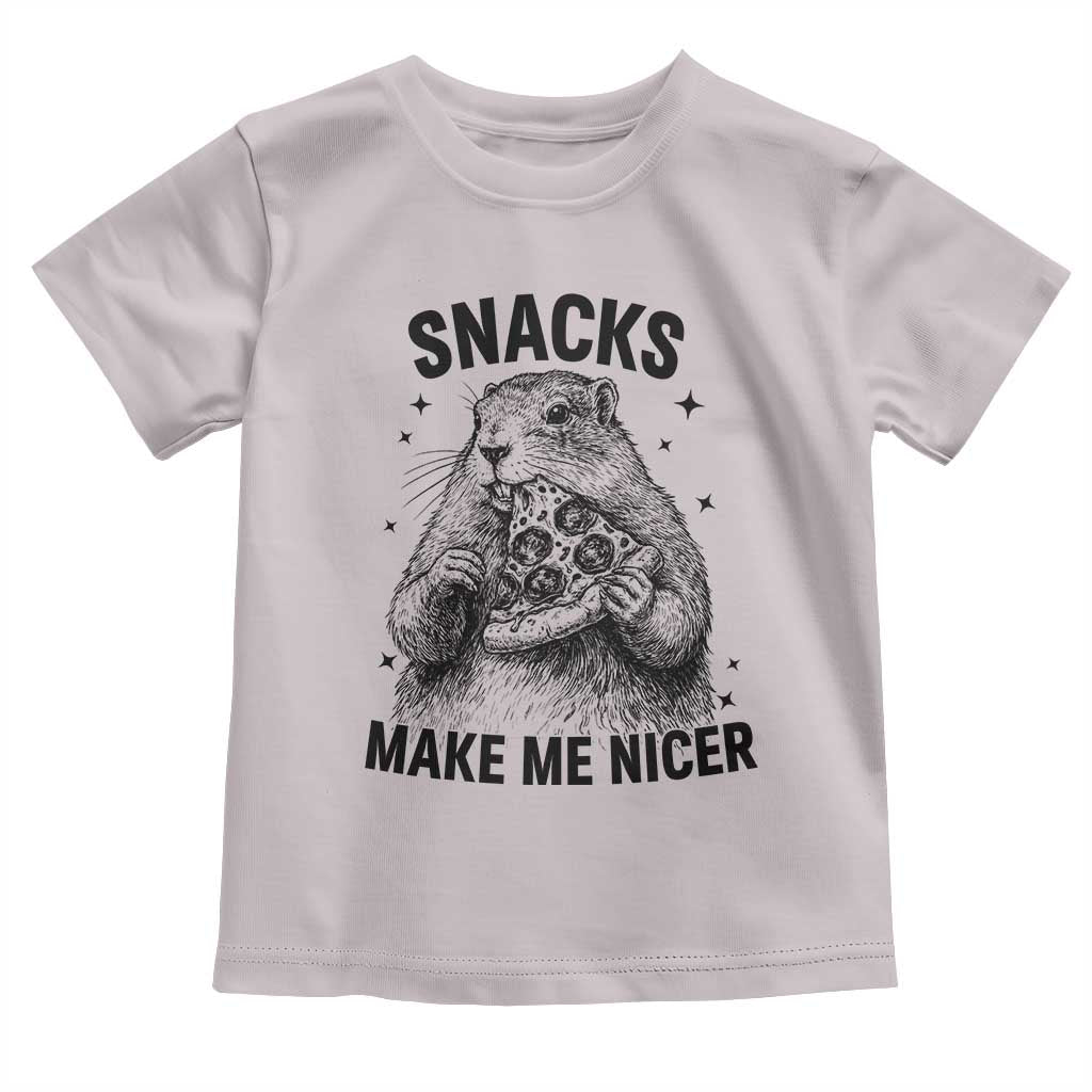 Funny Groundhog Eating Pizza Toddler T Shirt Snacks Make Me Nicer TS14 Ice Gray Print Your Wear