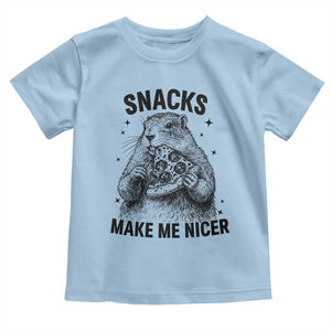 Funny Groundhog Eating Pizza Toddler T Shirt Snacks Make Me Nicer TS14 Light Blue Print Your Wear