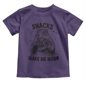 Funny Groundhog Eating Pizza Toddler T Shirt Snacks Make Me Nicer TS14 Purple Print Your Wear