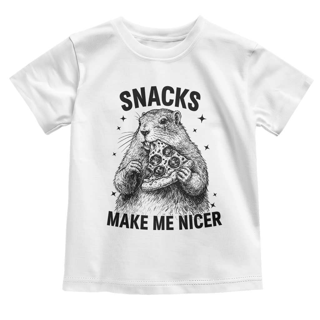 Funny Groundhog Eating Pizza Toddler T Shirt Snacks Make Me Nicer TS14 White Print Your Wear
