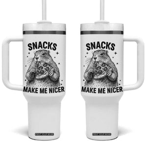 Funny Groundhog Eating Pizza Tumbler With Handle Snacks Make Me Nicer TS14 One Size: 40 oz White Print Your Wear