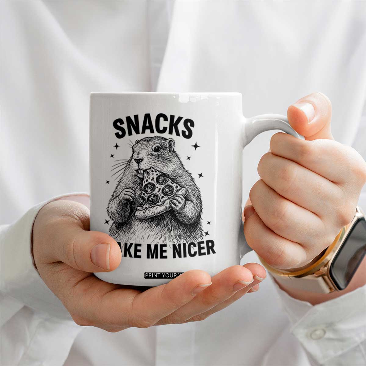 Funny Groundhog Eating Pizza Coffee Mug Snacks Make Me Nicer TS14 Print Your Wear