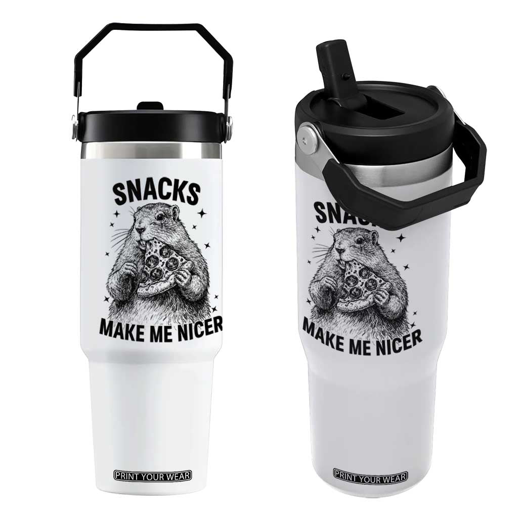 Funny Groundhog Eating Pizza Flip Straw Tumbler Snacks Make Me Nicer TS14 One Size: 30 oz White Print Your Wear