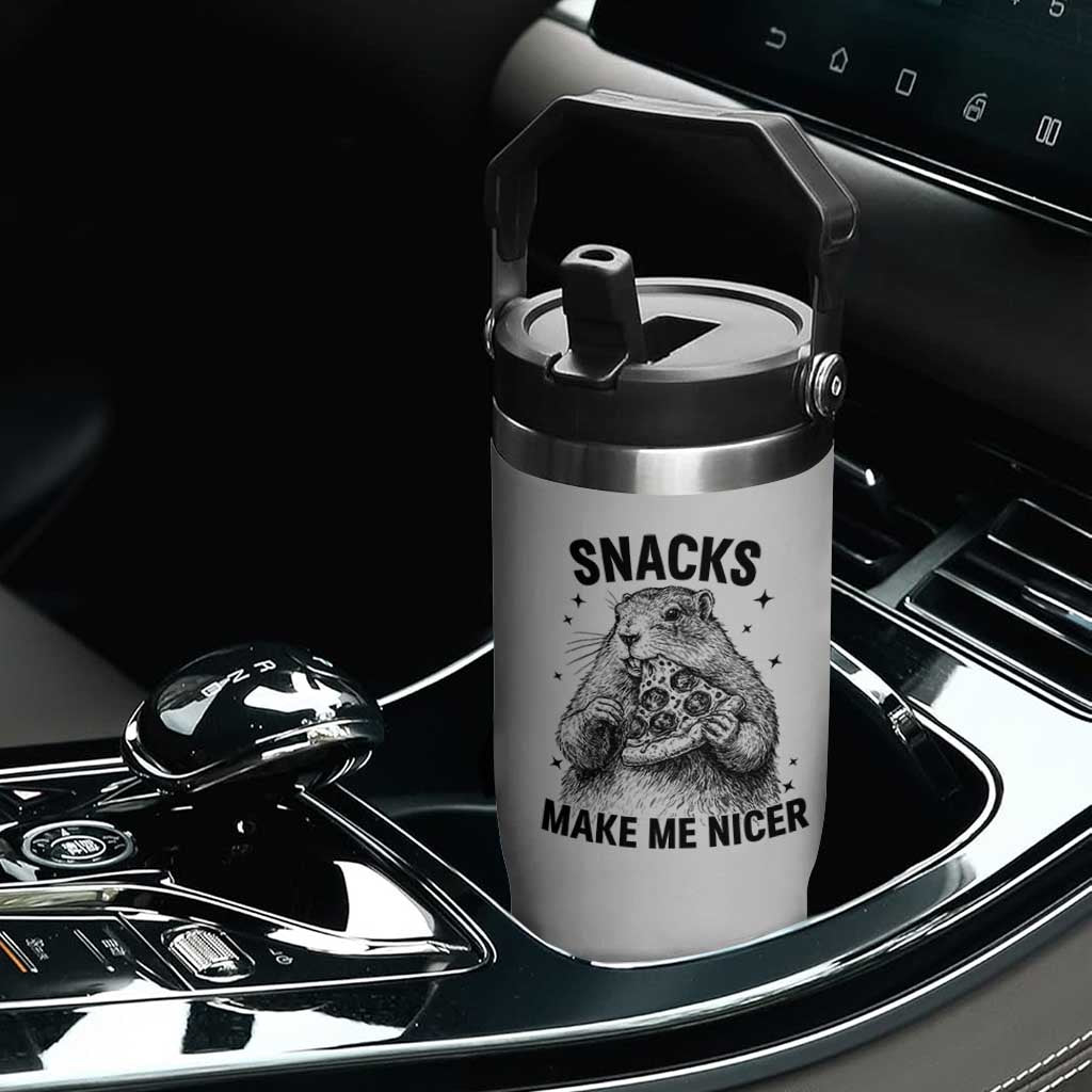 Funny Groundhog Eating Pizza Flip Straw Tumbler Snacks Make Me Nicer TS14 Print Your Wear