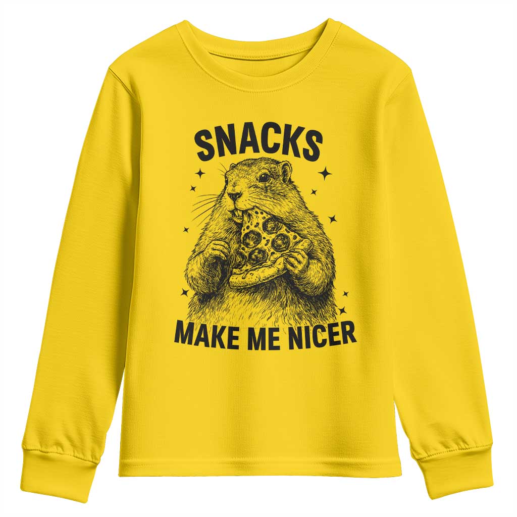 Funny Groundhog Eating Pizza Youth Sweatshirt Snacks Make Me Nicer TS14 Daisy Print Your Wear
