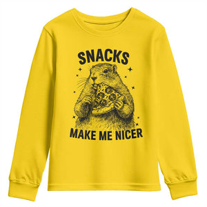 Funny Groundhog Eating Pizza Youth Sweatshirt Snacks Make Me Nicer TS14 Daisy Print Your Wear