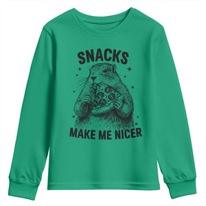 Funny Groundhog Eating Pizza Youth Sweatshirt Snacks Make Me Nicer TS14 Irish Green Print Your Wear