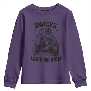 Funny Groundhog Eating Pizza Youth Sweatshirt Snacks Make Me Nicer TS14 Purple Print Your Wear