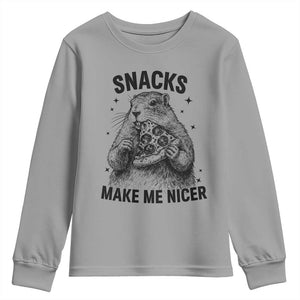 Funny Groundhog Eating Pizza Youth Sweatshirt Snacks Make Me Nicer TS14 Sport Gray Print Your Wear