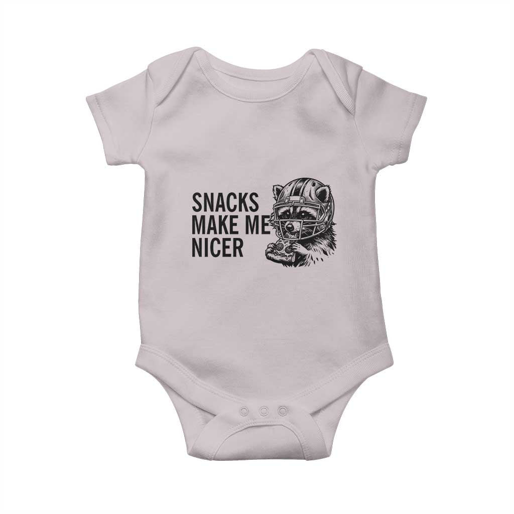 Funny Raccoon Eating Pizza Baby Onesie Snacks Make Me Nicer TS14 Ice Gray Print Your Wear