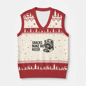 Funny Raccoon Eating Pizza V-Neck Knit Sweater Vest Snacks Make Me Nicer TS14 Beige Red Print Your Wear