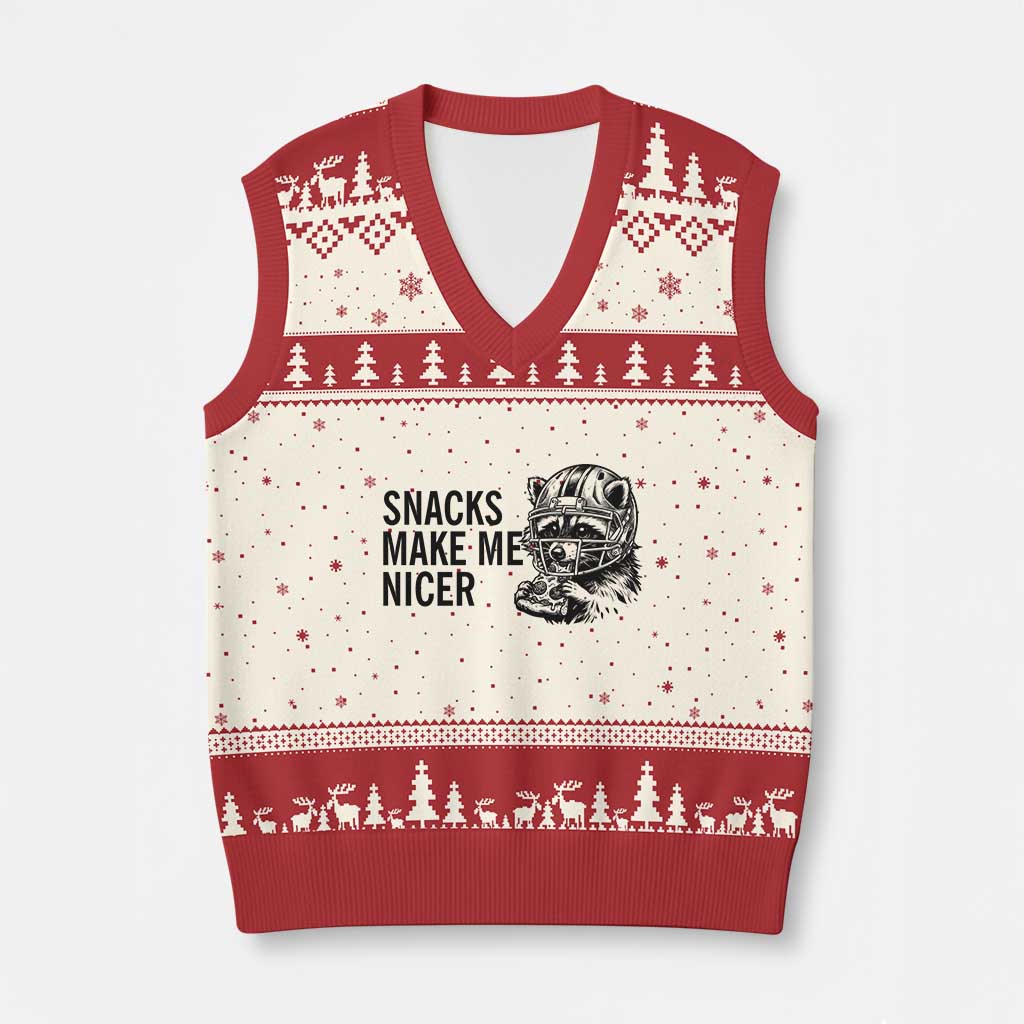 Funny Raccoon Eating Pizza V-Neck Knit Sweater Vest Snacks Make Me Nicer TS14 Beige Red Print Your Wear