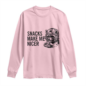 Funny Raccoon Eating Pizza Long Sleeve Shirt Snacks Make Me Nicer TS14 Light Pink Print Your Wear