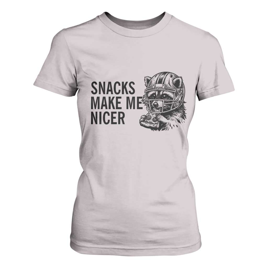 Funny Raccoon Eating Pizza T Shirt For Women Snacks Make Me Nicer TS14 Ice Gray Print Your Wear