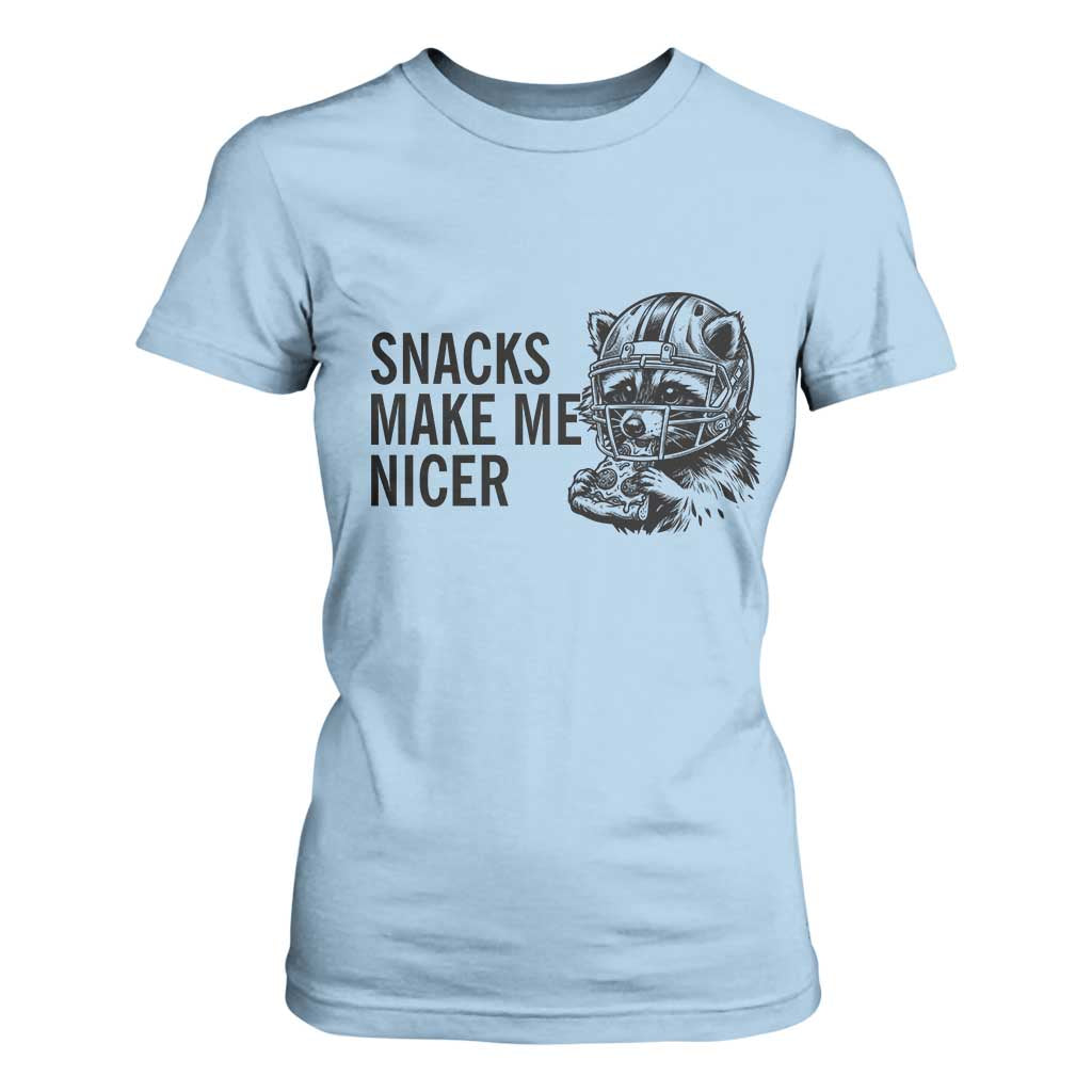 Funny Raccoon Eating Pizza T Shirt For Women Snacks Make Me Nicer TS14 Light Blue Print Your Wear