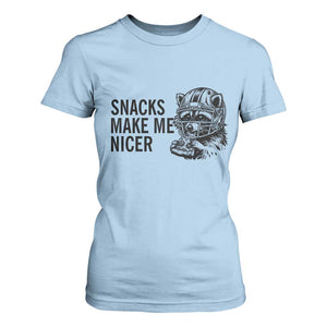 Funny Raccoon Eating Pizza T Shirt For Women Snacks Make Me Nicer TS14 Light Blue Print Your Wear