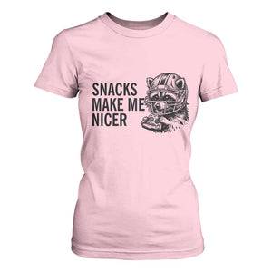 Funny Raccoon Eating Pizza T Shirt For Women Snacks Make Me Nicer TS14 Light Pink Print Your Wear