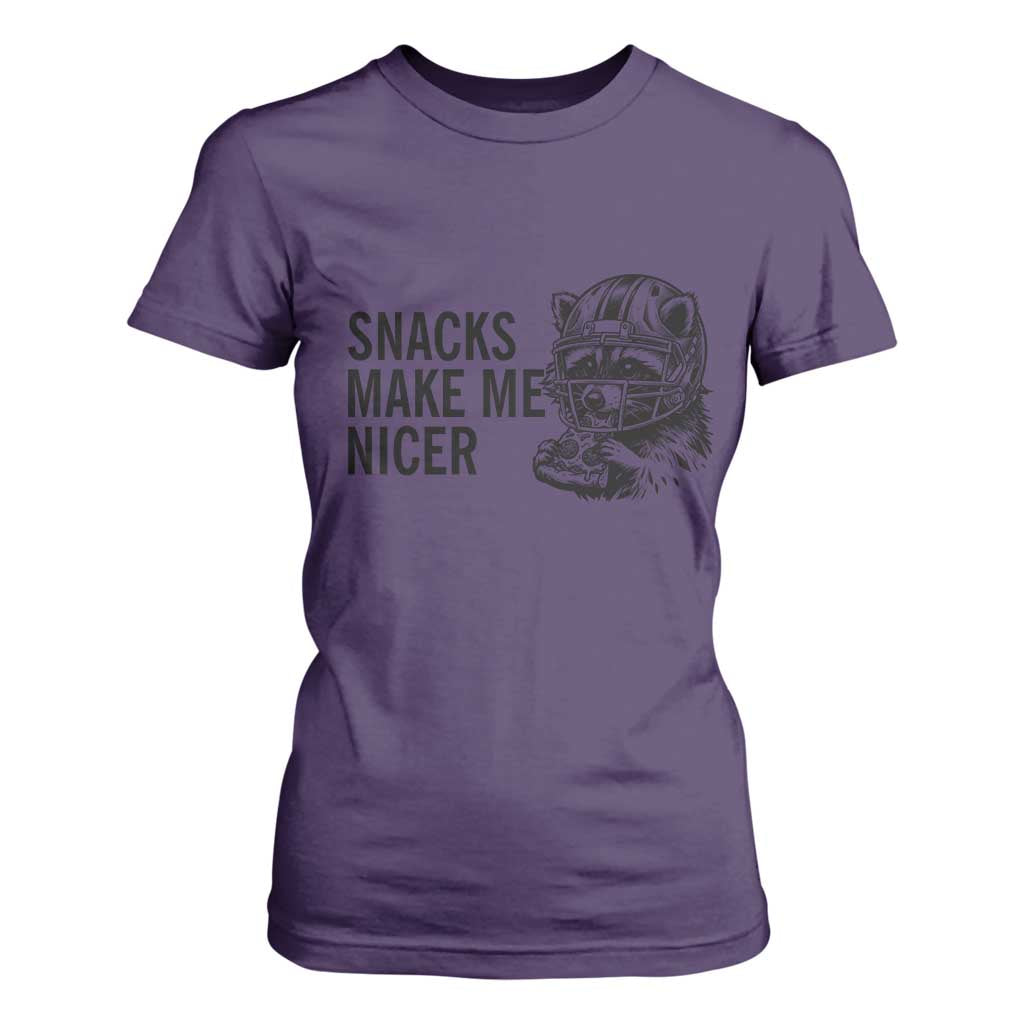 Funny Raccoon Eating Pizza T Shirt For Women Snacks Make Me Nicer TS14 Purple Print Your Wear
