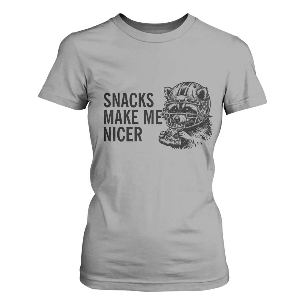 Funny Raccoon Eating Pizza T Shirt For Women Snacks Make Me Nicer TS14 Sport Gray Print Your Wear