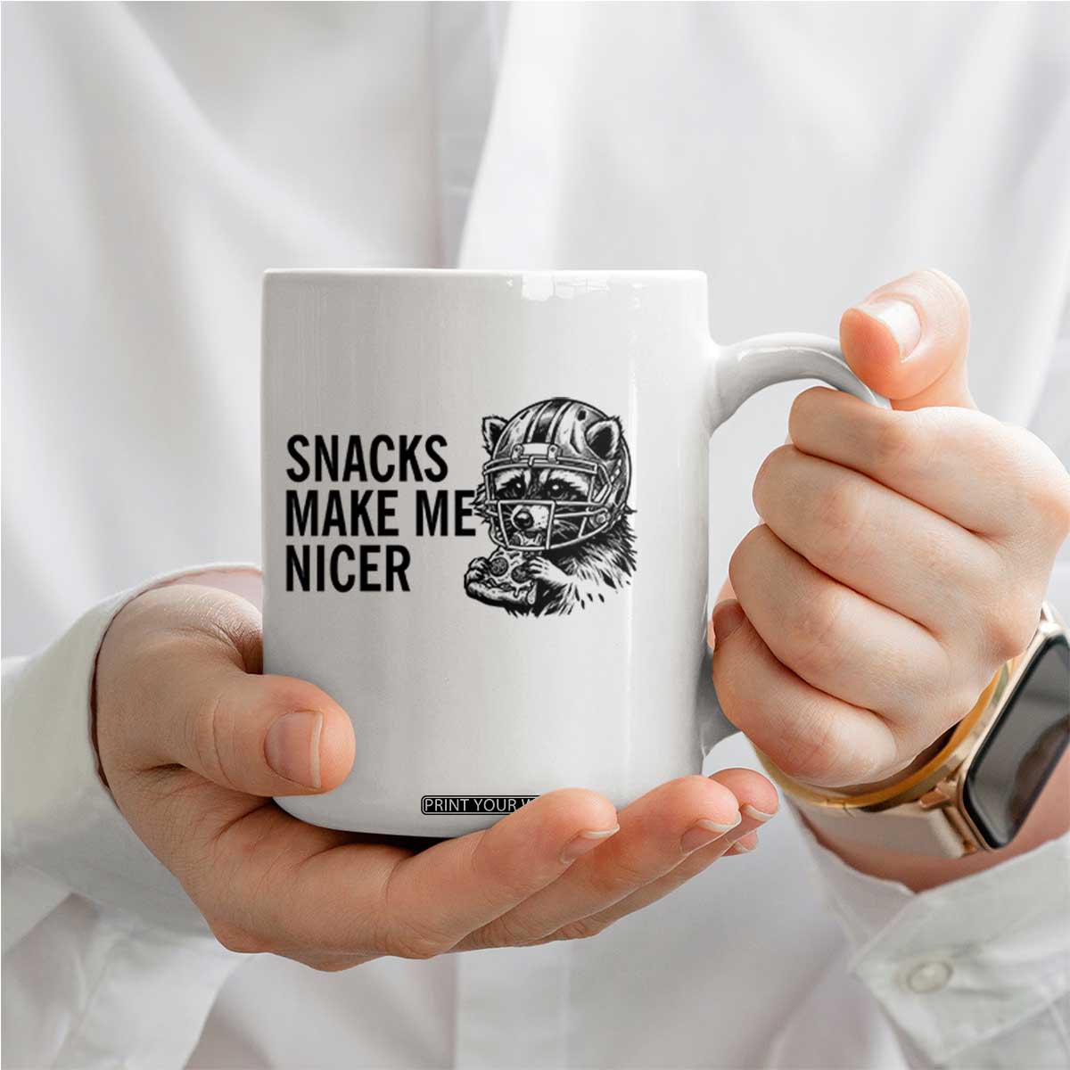 Funny Raccoon Eating Pizza Coffee Mug Snacks Make Me Nicer TS14 Print Your Wear
