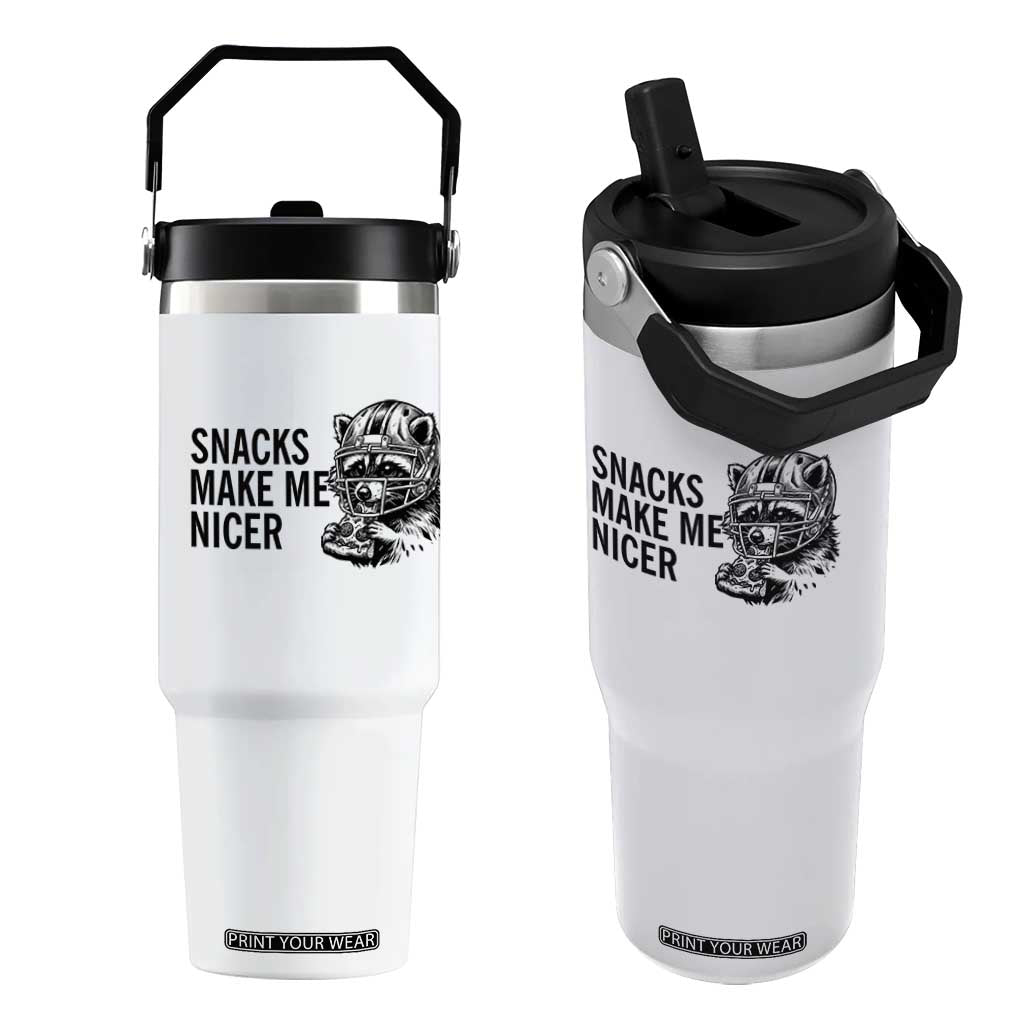 Funny Raccoon Eating Pizza Flip Straw Tumbler Snacks Make Me Nicer TS14 One Size: 30 oz White Print Your Wear