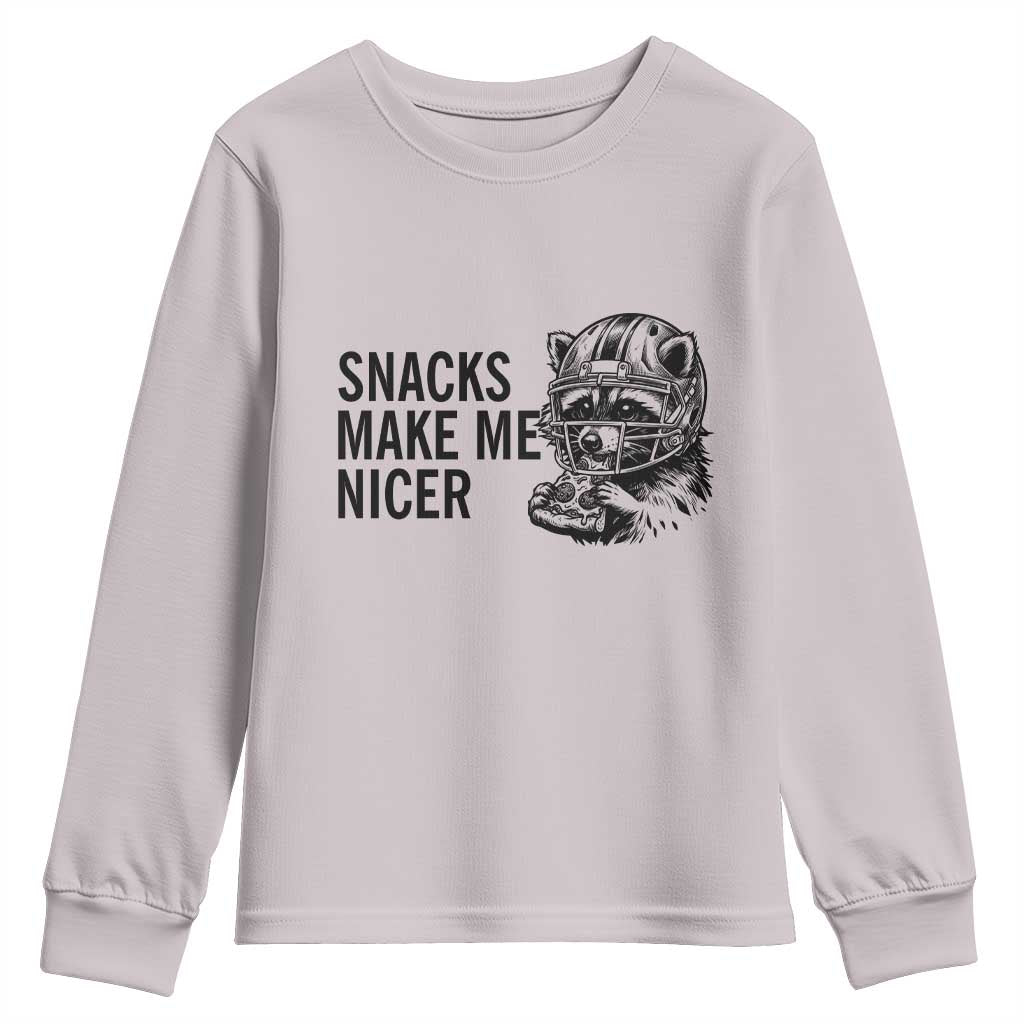 Funny Raccoon Eating Pizza Youth Sweatshirt Snacks Make Me Nicer TS14 Ice Gray Print Your Wear