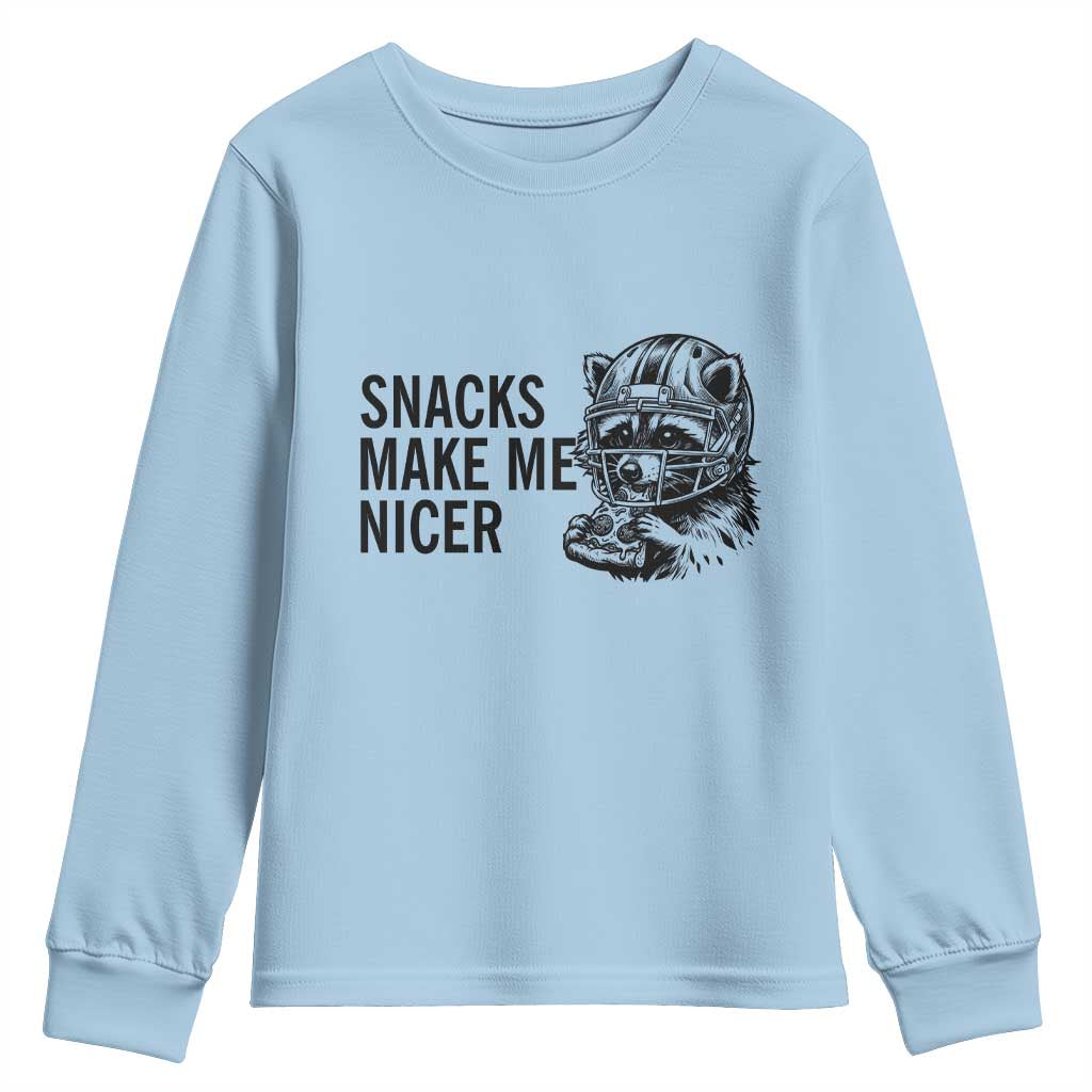 Funny Raccoon Eating Pizza Youth Sweatshirt Snacks Make Me Nicer TS14 Light Blue Print Your Wear