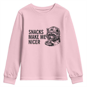 Funny Raccoon Eating Pizza Youth Sweatshirt Snacks Make Me Nicer TS14 Light Pink Print Your Wear
