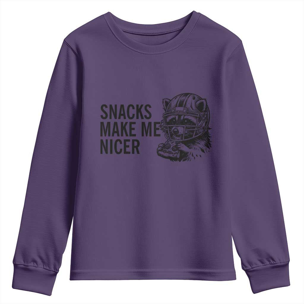 Funny Raccoon Eating Pizza Youth Sweatshirt Snacks Make Me Nicer TS14 Purple Print Your Wear