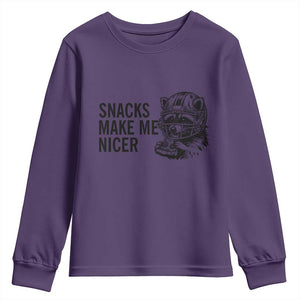 Funny Raccoon Eating Pizza Youth Sweatshirt Snacks Make Me Nicer TS14 Purple Print Your Wear