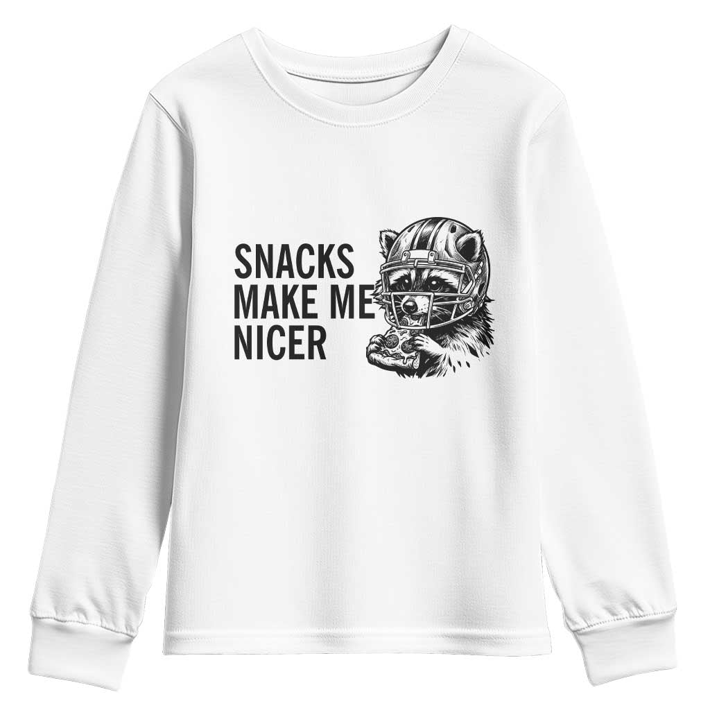 Funny Raccoon Eating Pizza Youth Sweatshirt Snacks Make Me Nicer TS14 White Print Your Wear