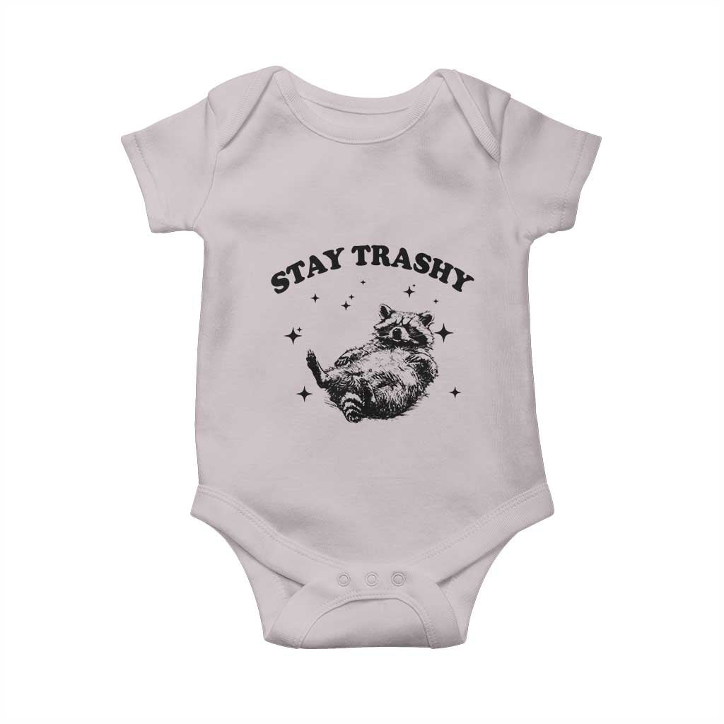 Funny Raccoon Meme Baby Onesie Stay Trashy TS14 Ice Gray Print Your Wear