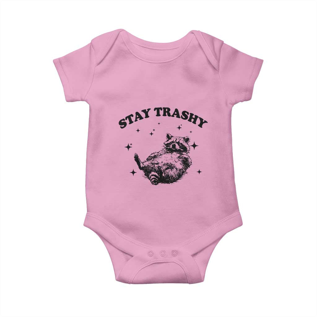 Funny Raccoon Meme Baby Onesie Stay Trashy TS14 Light Pink Print Your Wear