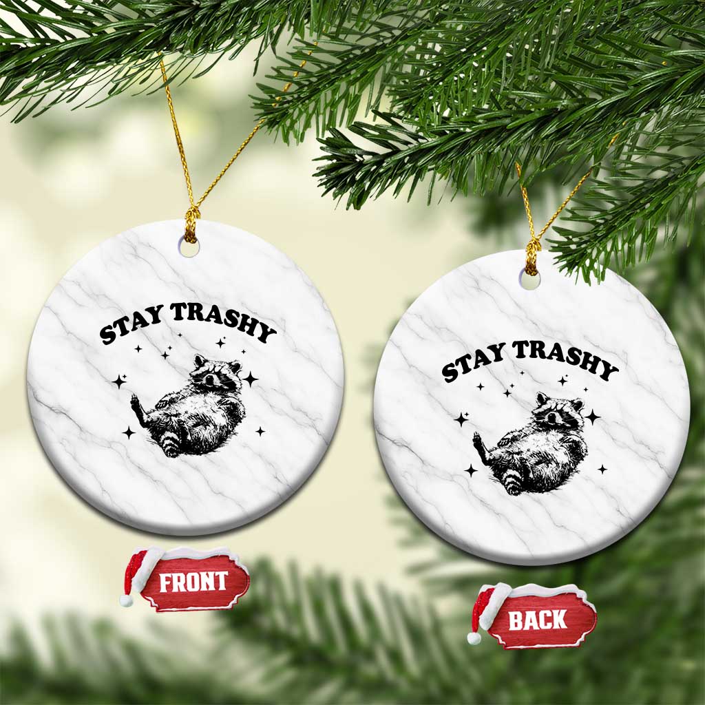 Funny Raccoon Meme Ceramic Ornament Stay Trashy TS14 1pc White Marble Print Your Wear