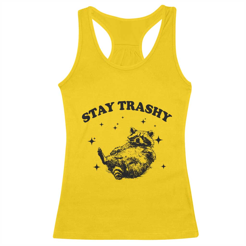 Funny Raccoon Meme Racerback Tank Top Stay Trashy TS14 Daisy Print Your Wear