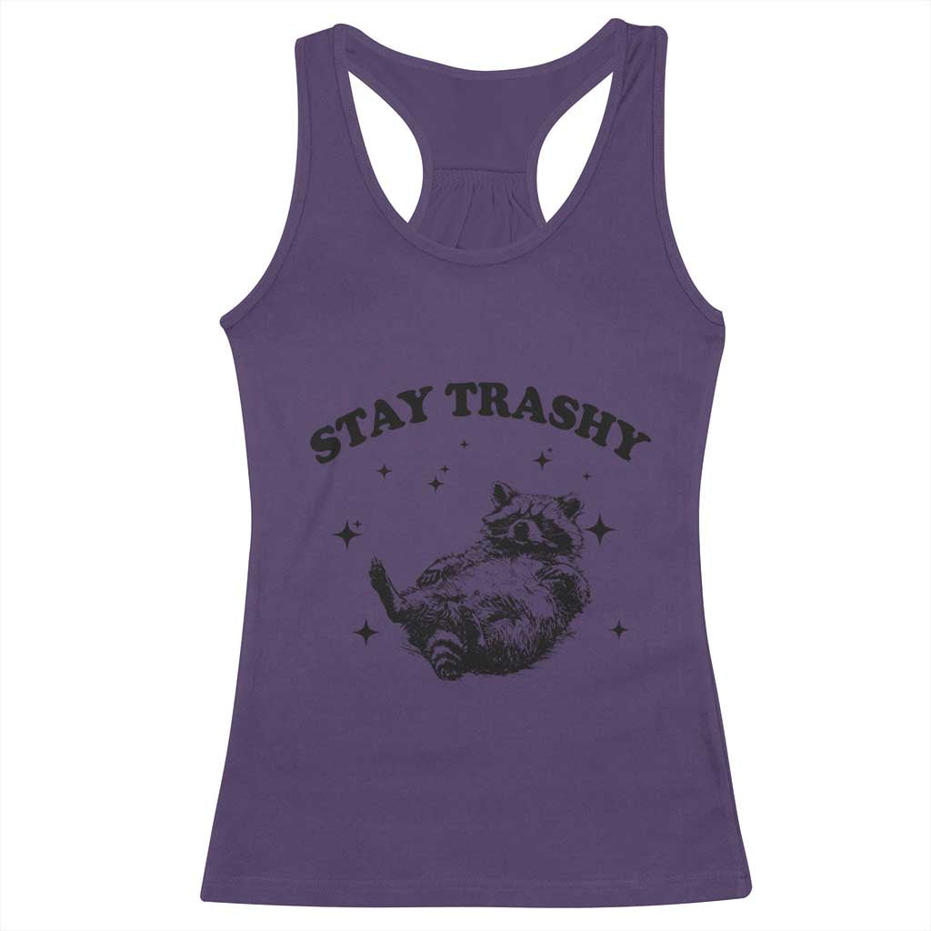 Funny Raccoon Meme Racerback Tank Top Stay Trashy TS14 Purple Print Your Wear