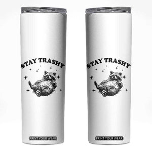 Funny Raccoon Meme Skinny Tumbler Stay Trashy TS14 White Print Your Wear