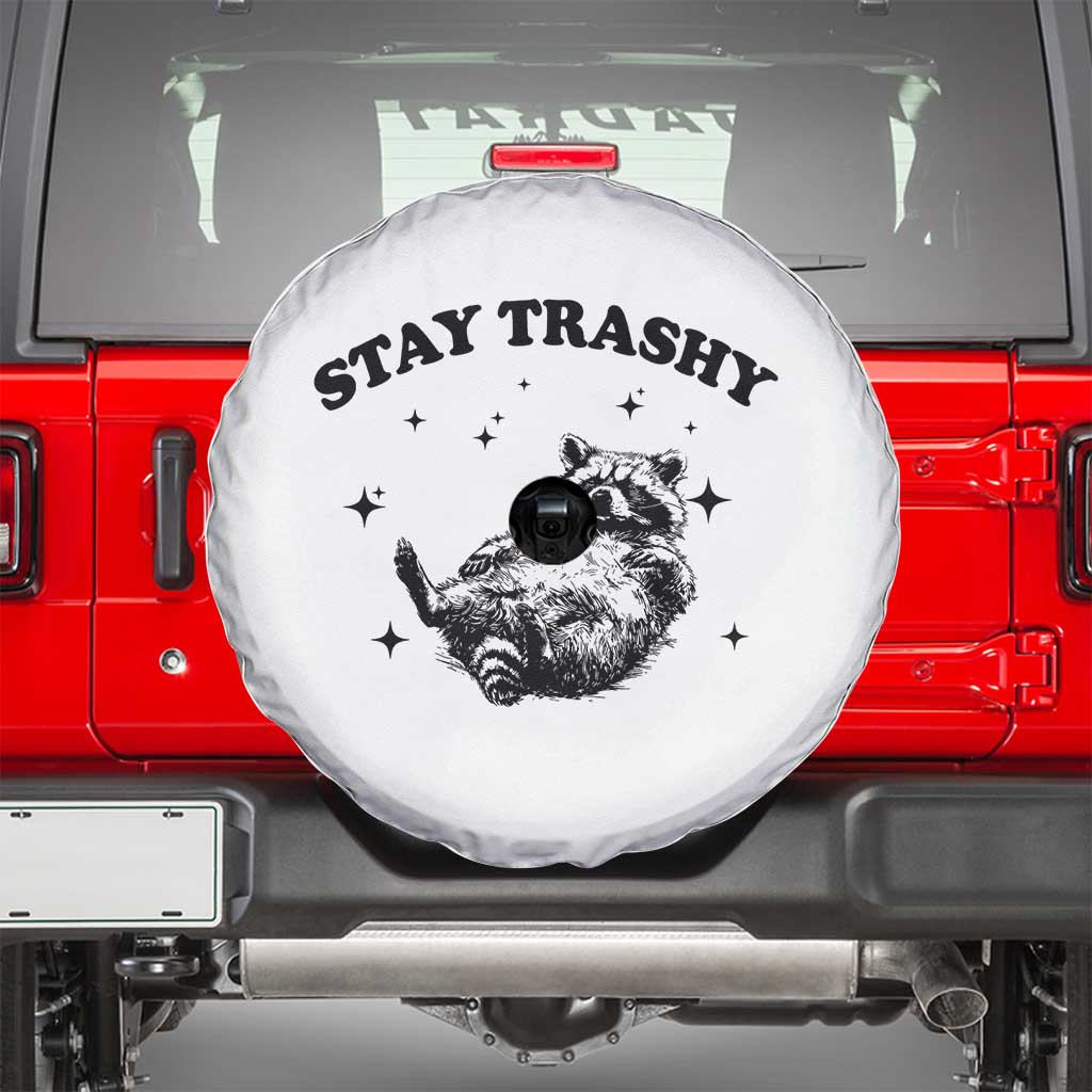 Funny Raccoon Meme Spare Tire Cover Stay Trashy TS14 White Print Your Wear