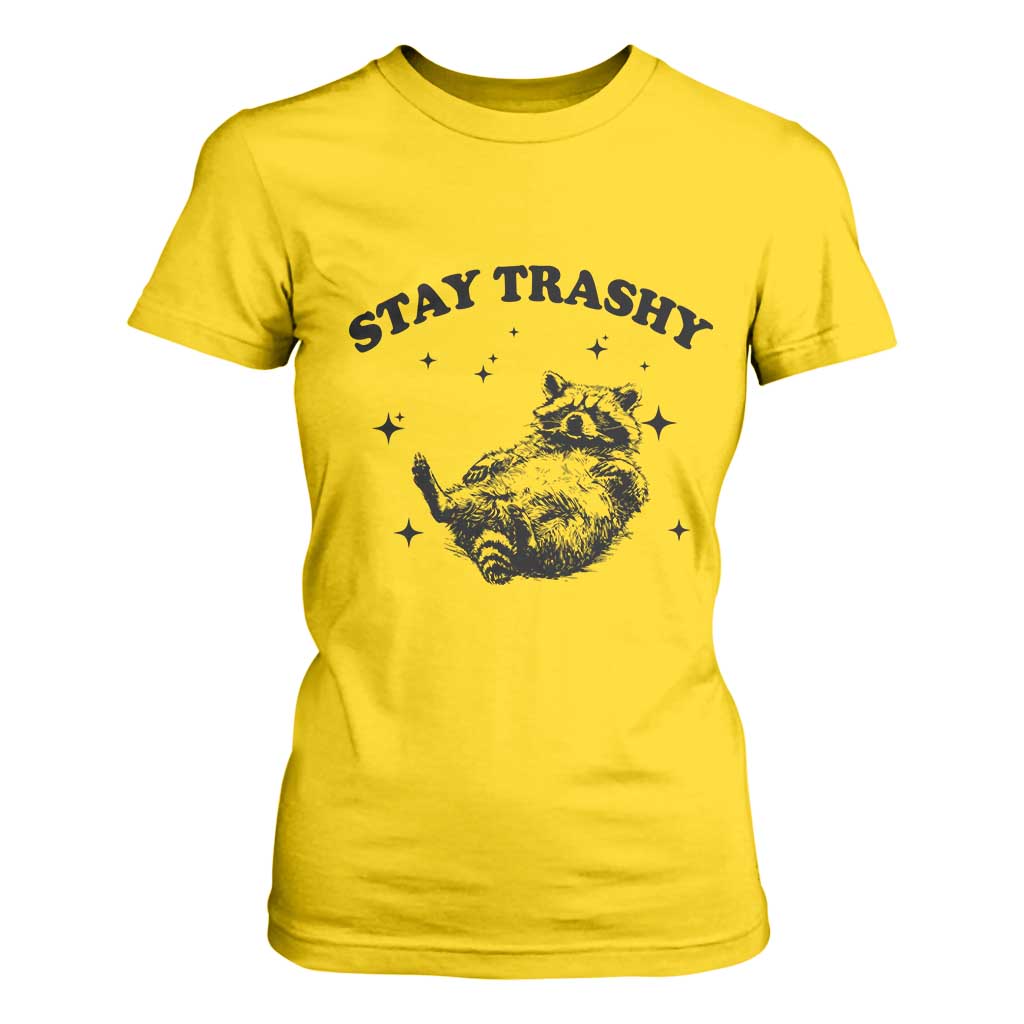 Funny Raccoon Meme T Shirt For Women Stay Trashy TS14 Daisy Print Your Wear