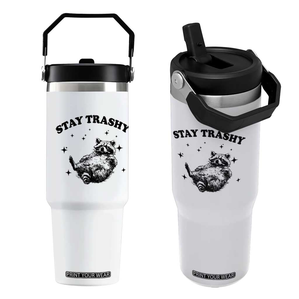 Funny Raccoon Meme Flip Straw Tumbler Stay Trashy TS14 One Size: 30 oz White Print Your Wear