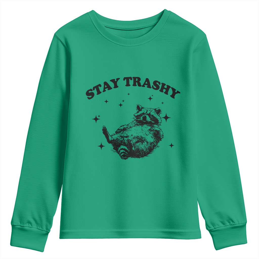 Funny Raccoon Meme Youth Sweatshirt Stay Trashy TS14 Irish Green Print Your Wear