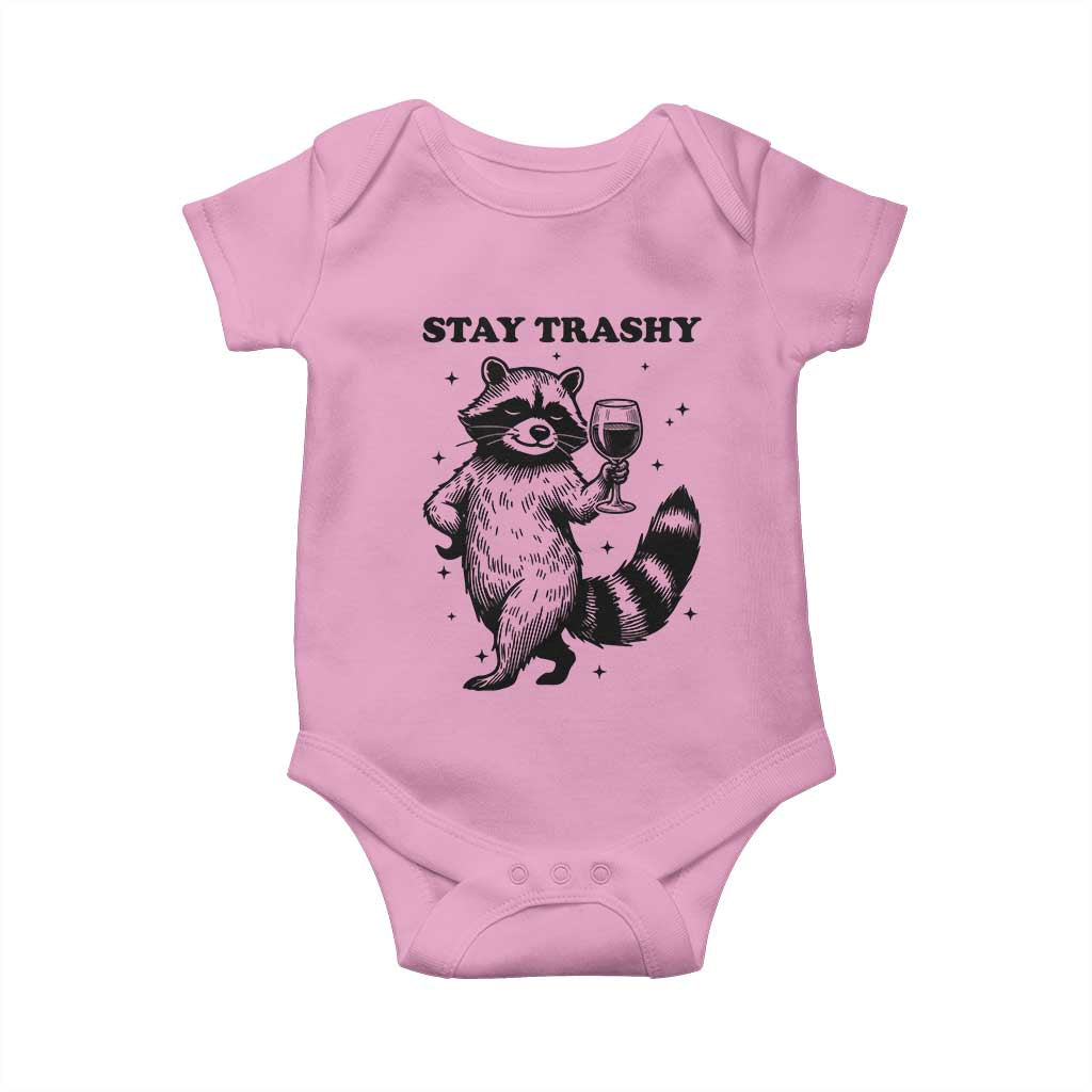 Stay Trashy Raccoon Baby Onesie Funny Raccoon Drinking Wine Meme TS14 Light Pink Print Your Wear