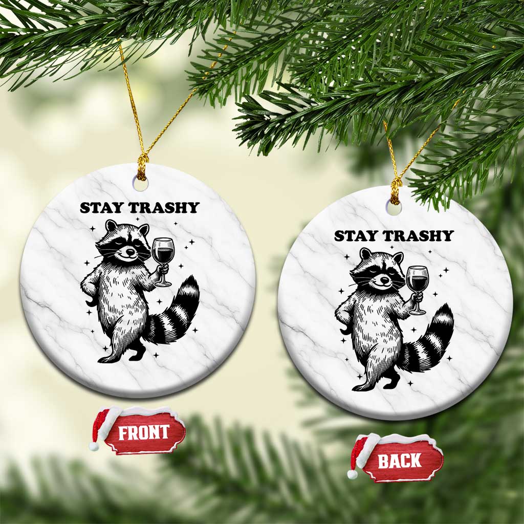 Stay Trashy Raccoon Ceramic Ornament Funny Raccoon Drinking Wine Meme TS14 1pc White Marble Print Your Wear