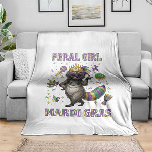 Mardi Gras Raccoon Throw Blanket Feral Girl Mardi Gras TS14 Print Your Wear