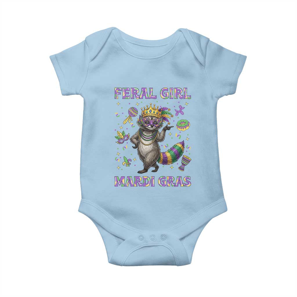 Mardi Gras Raccoon Baby Onesie Feral Girl Mardi Gras TS14 Light Blue Print Your Wear