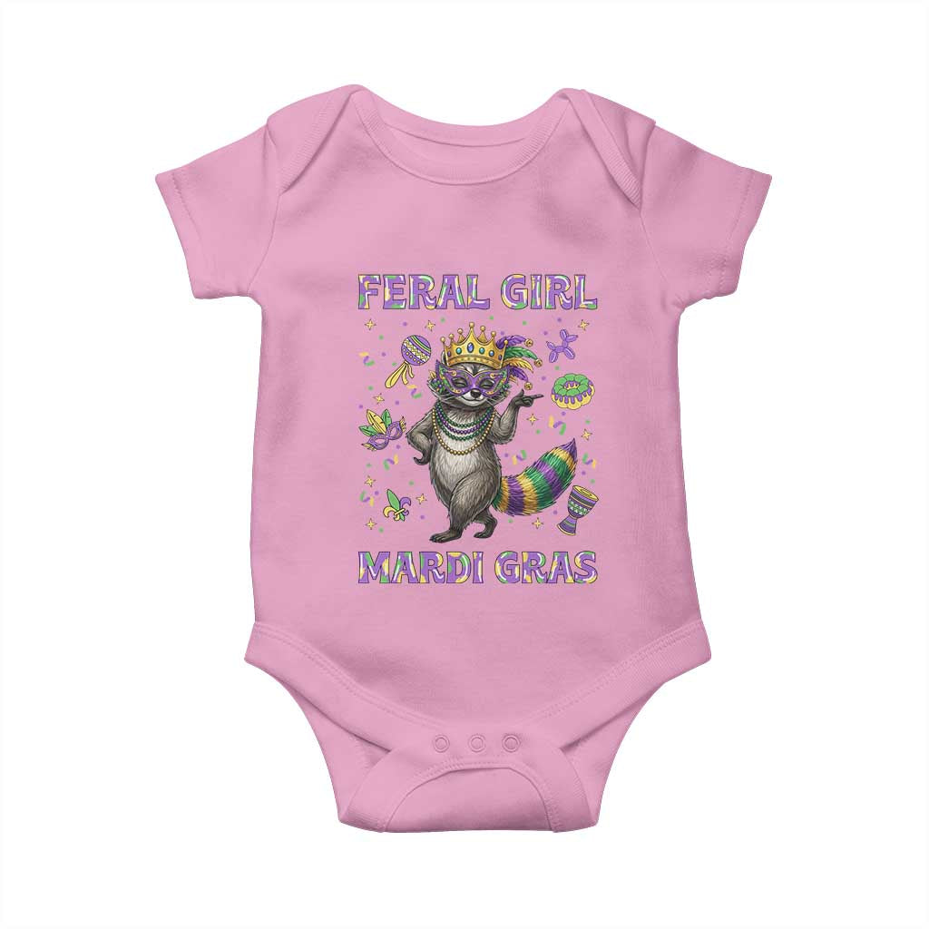 Mardi Gras Raccoon Baby Onesie Feral Girl Mardi Gras TS14 Light Pink Print Your Wear